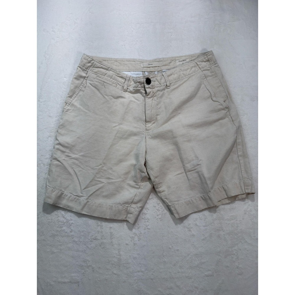 Billy Reid Wynn Shorts Mens 33 Beige 9 Inch Inseam Chino Flat Front Linen Casual